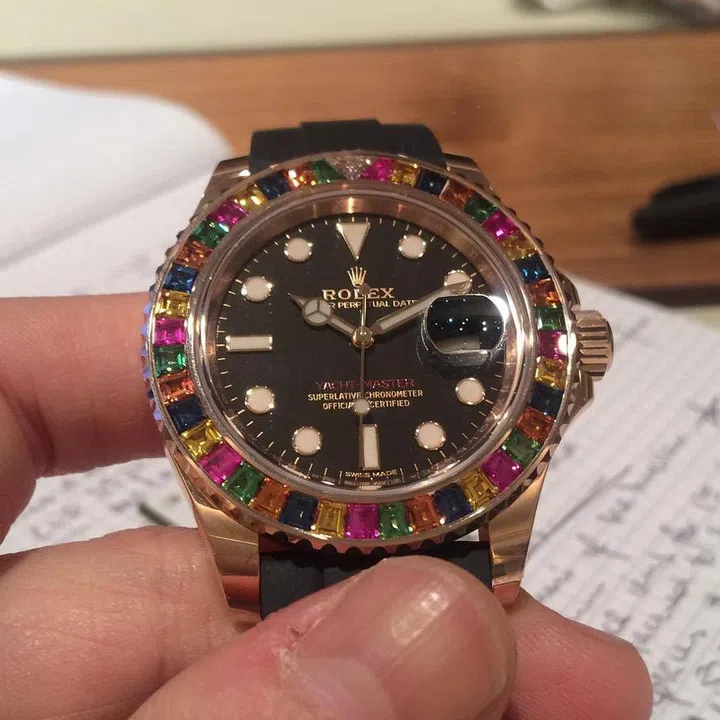 And for the ladies, a Datejust with a distinctive coloured gem bezel