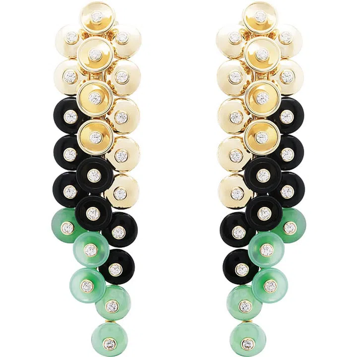 Gold, onyx, chrysoprase and diamond earrings
