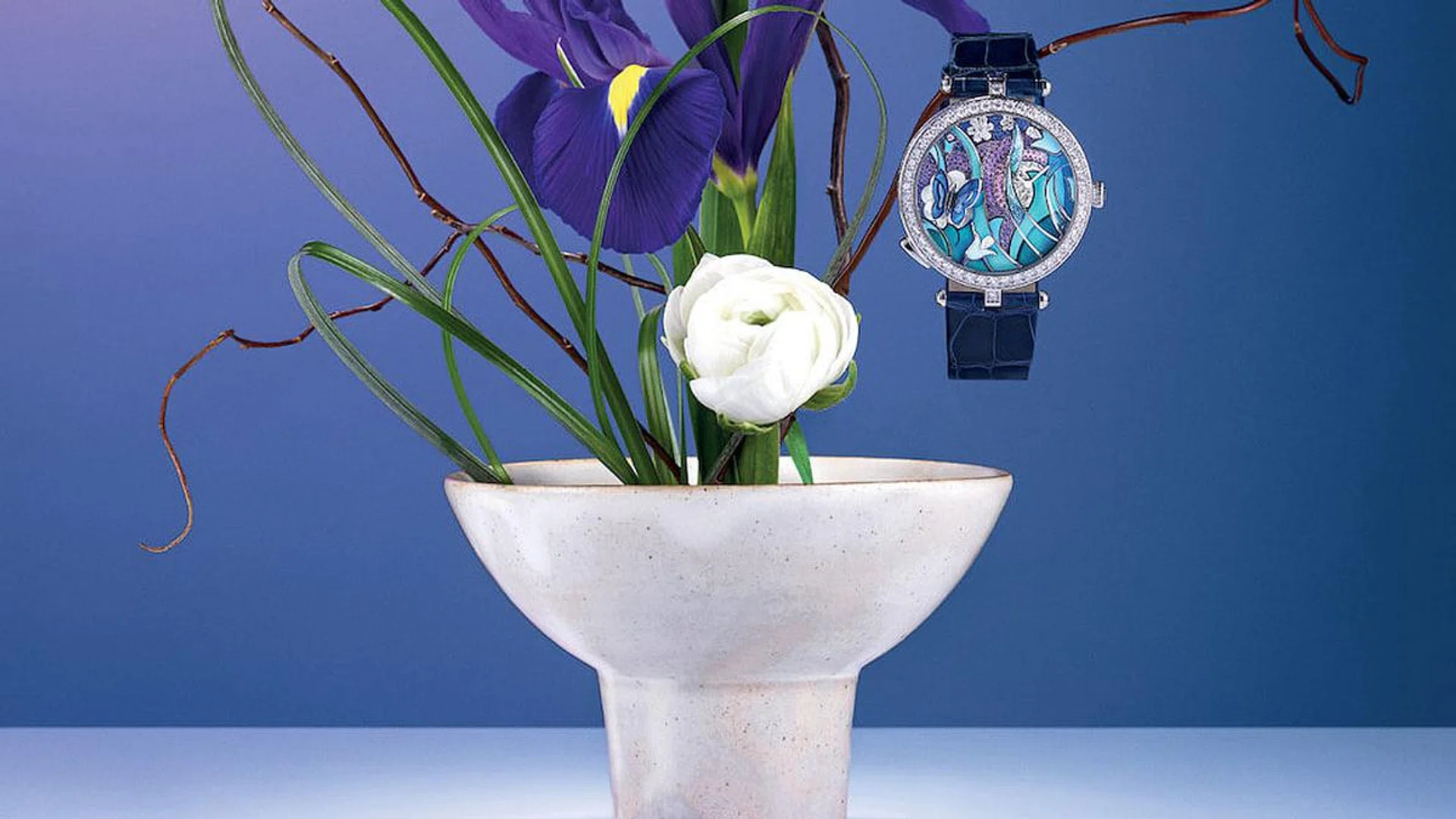 White gold, sapphire, mother-of-pearl and diamond Lady Arpels Papillon Automate watch, by Van Cleef & Arpels.(Photo: Hosanna Swee)