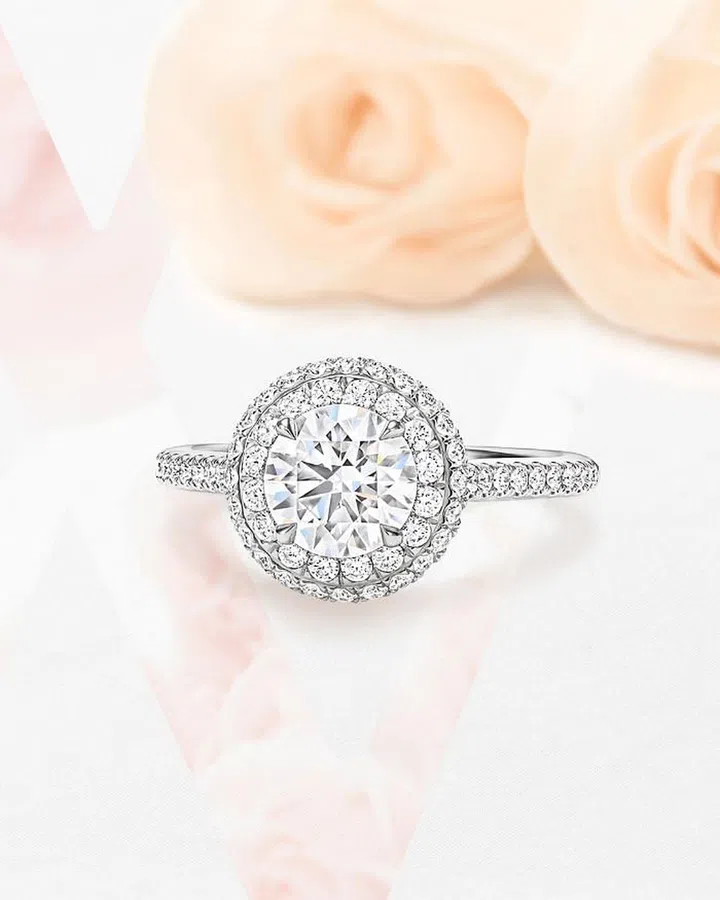 The One Double Halo Micropavé Diamond Engagement Ring in Platinum