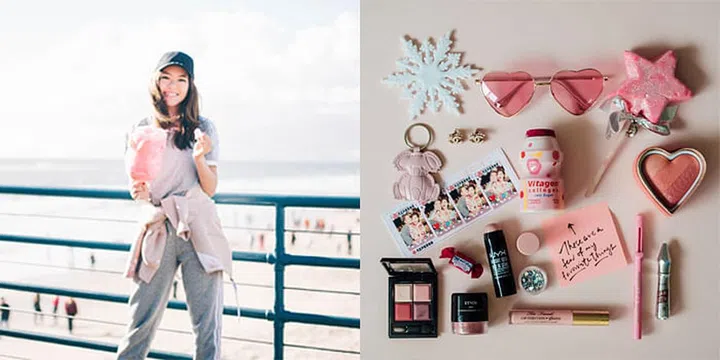 Christabel enjoying life by the beach on one of her travels; a cute shot of her beautiful Instagram flatlay. Photo: Christabel Chua