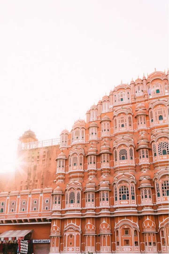 While Jaipur is known as the "Pink City" for the trademark color of its buildings, Hawa Mahal, which translates to Palace of the Winds, is one of the most beautiful examples of the city's rosy-hued architecture. Photo: Getty