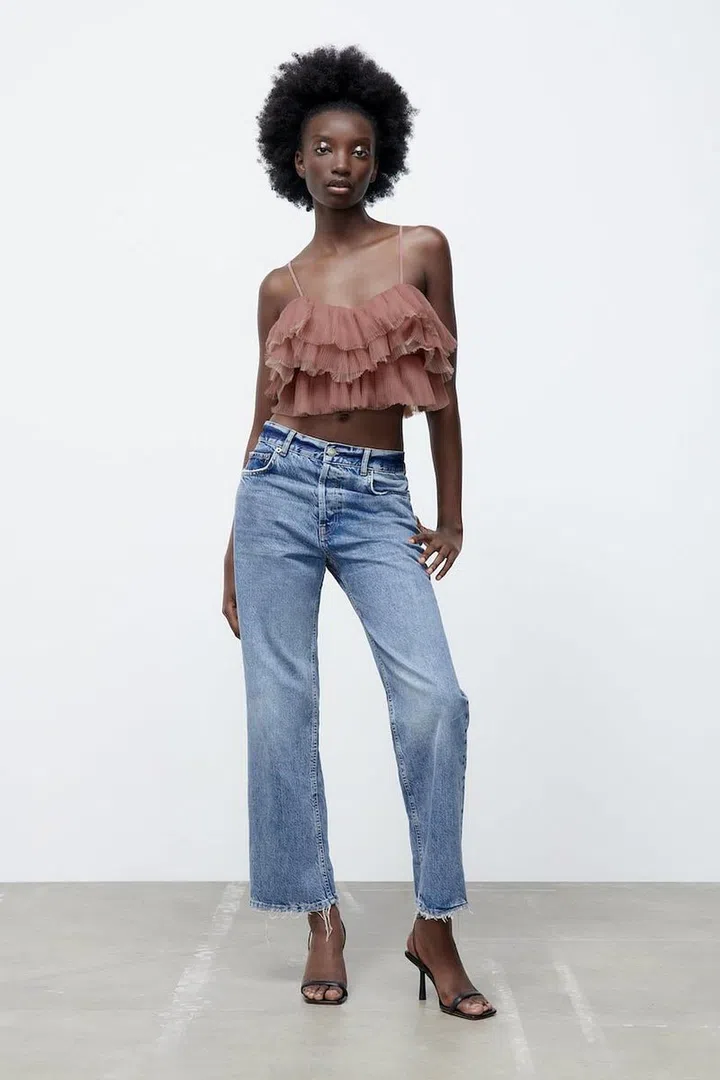 Ruffled Tulle Top, $69.90, Zara