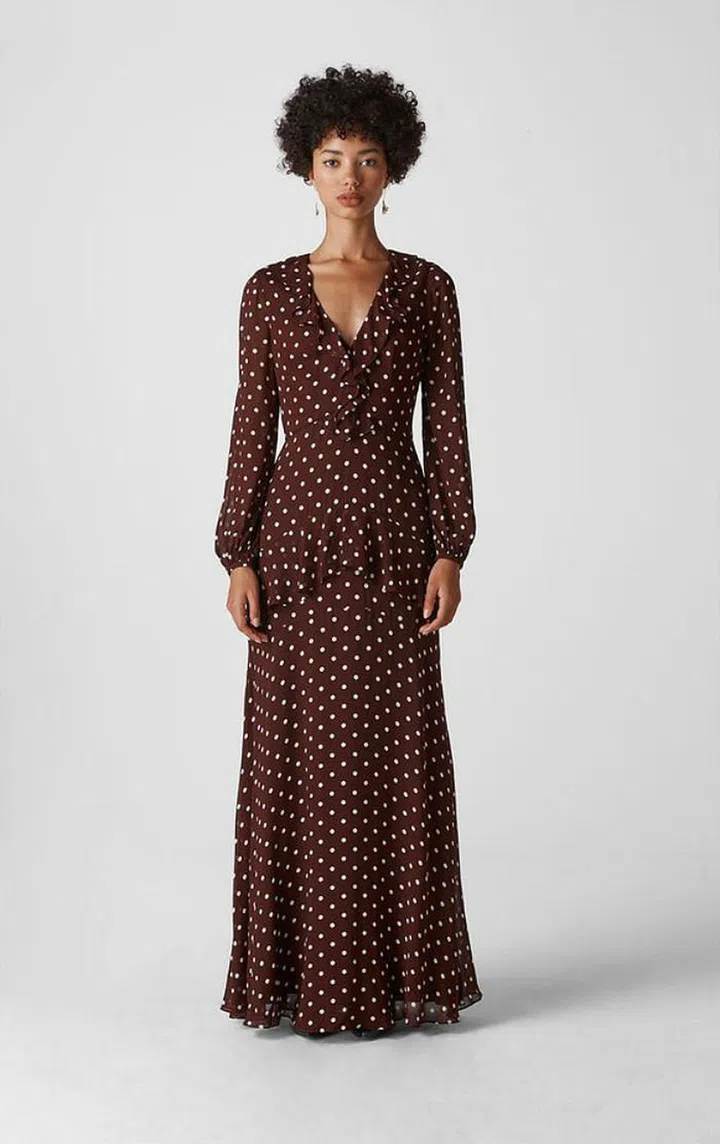 Whistles Desiree Spot Frill Maxi Dress