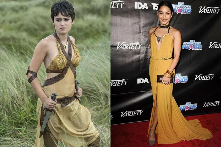 Tyene Sand: Preparing for combat in Dorne.
Vanessa Hudgens: In Galia Lahav at the 2015 Industry Dance Awards and Cancer Benefit Show. Photo: HBO/Getty