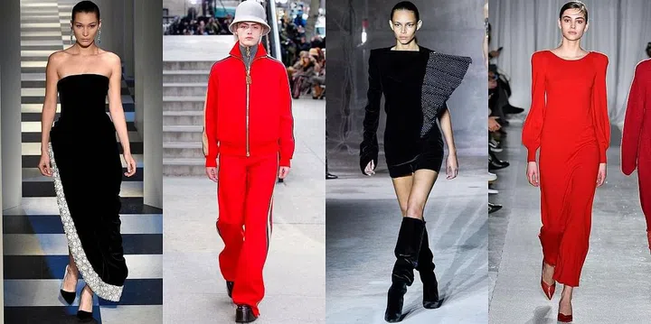 Designers are on board for Fall 2017—from sequin embellished gowns at Oscar de la Renta, to LL Cool J inspired hip hop gear at Marc Jacobs, minis and boots from Saint Laurent and bold shoulders in Valentino red at Ryan Roche. Photo: Getty