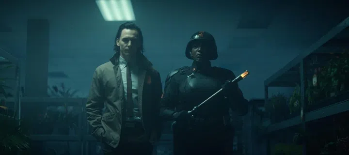 (left to right): Loki (Tom Hiddleston) and Hunter B-15 (Wunmi Mosaku). Photo: Courtesy