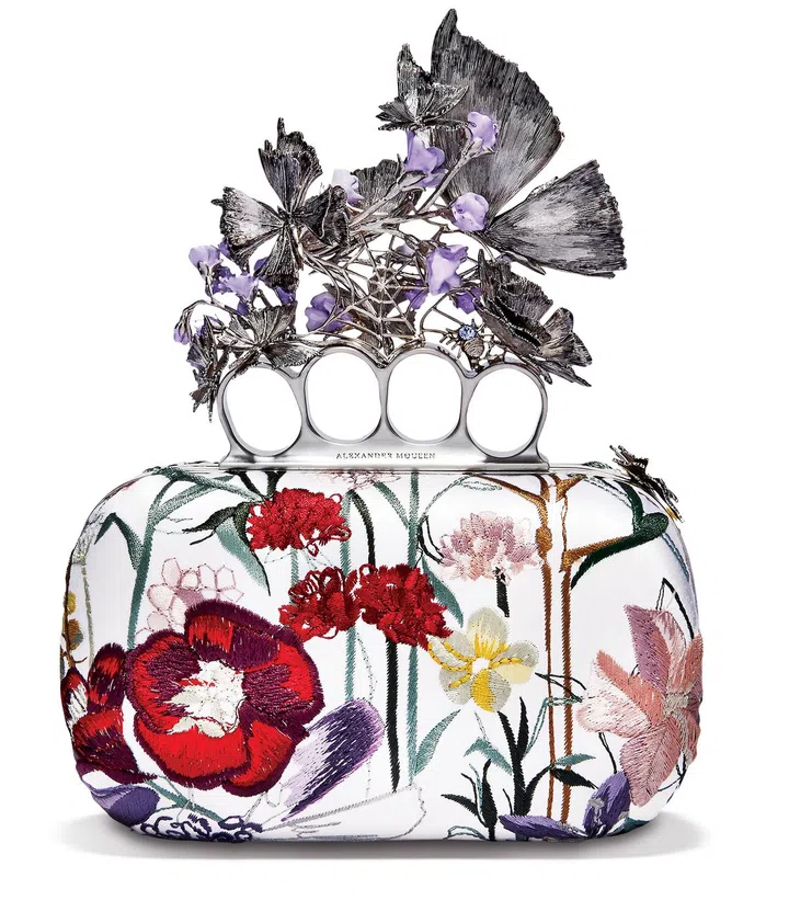k*n様 Alexander McQueen パンク バックル ミュール ホワイ Wait List: Alexander McQueen Embroidered Flower Knuckle Box Clutch