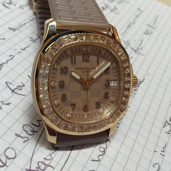 The Aquanaut Luce Haute Joaillerie is a tamer version of its diamond encrusted sister with just 40 baguette-cut diamonds (~2.76 carats) on its bezel