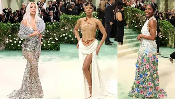 Kim Kardashian in Margiela, Taylor Russell and Ayo Edebiri in Loewe for Met Gala 2024