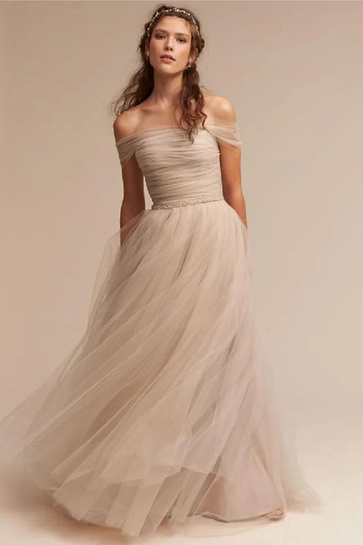 Non-traditional brides will be happy to hear that a wedding dress in this muted shade of pink can be just as beautiful—and as bridal—as a white gown. BHLDN Ramona Gown, $1,300 