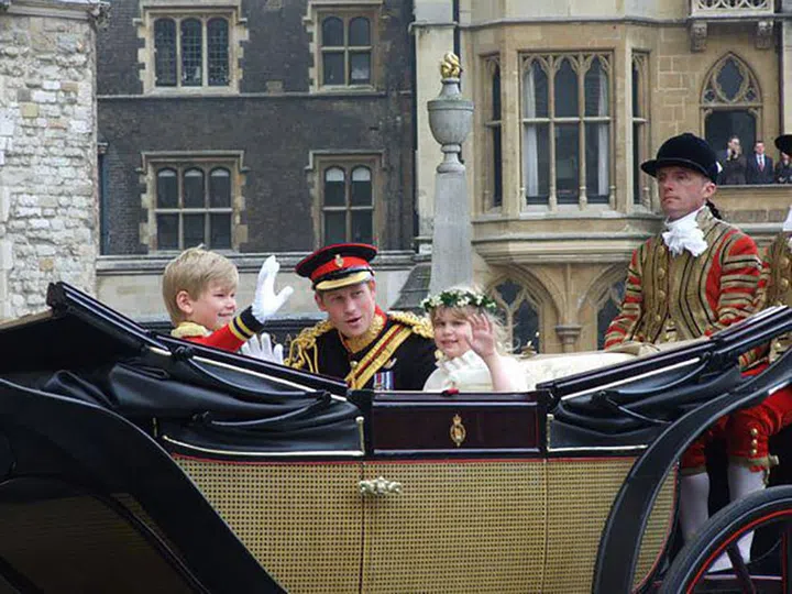 Captured with his cousin Lady Louise Windsor (the daughter of Prince Edward and the Countess of Wessex) and Tom Pettifer, the son of Harry and William's former nanny, Tiggy Legge-Bourke.