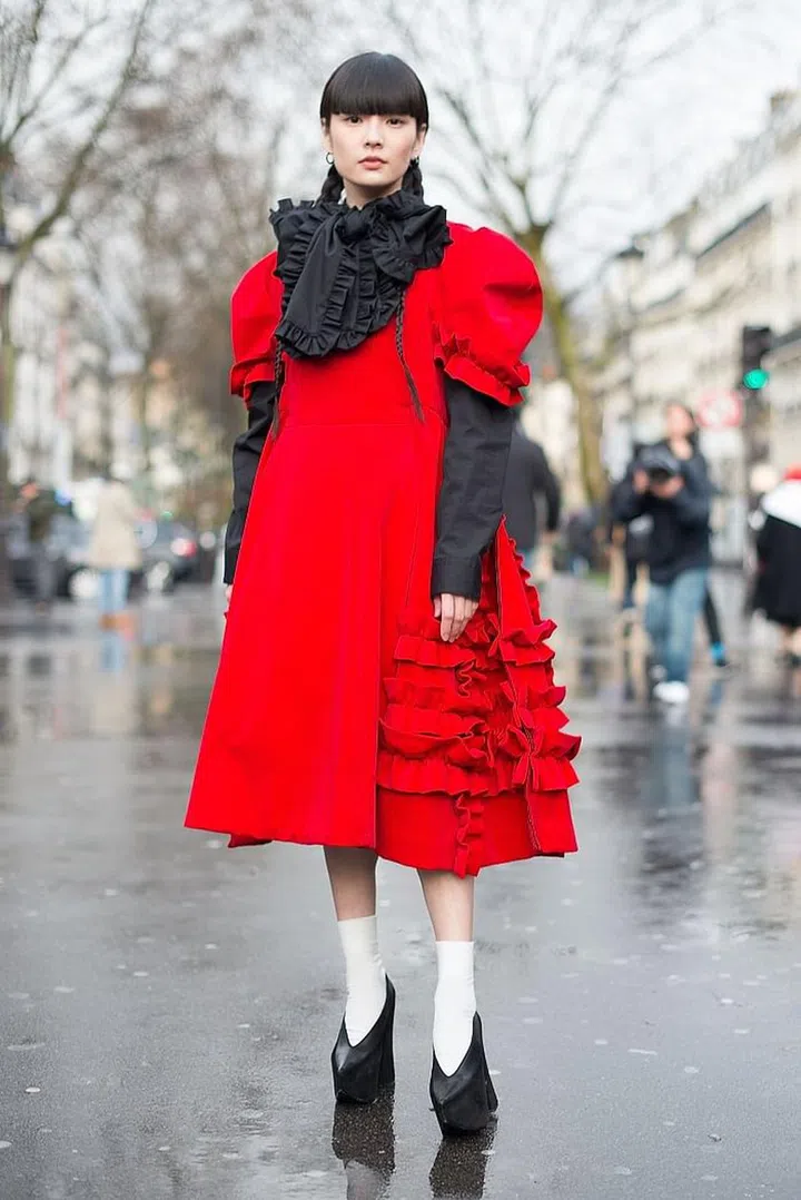 Wearing Comme des Garcons. Photo: Getty 