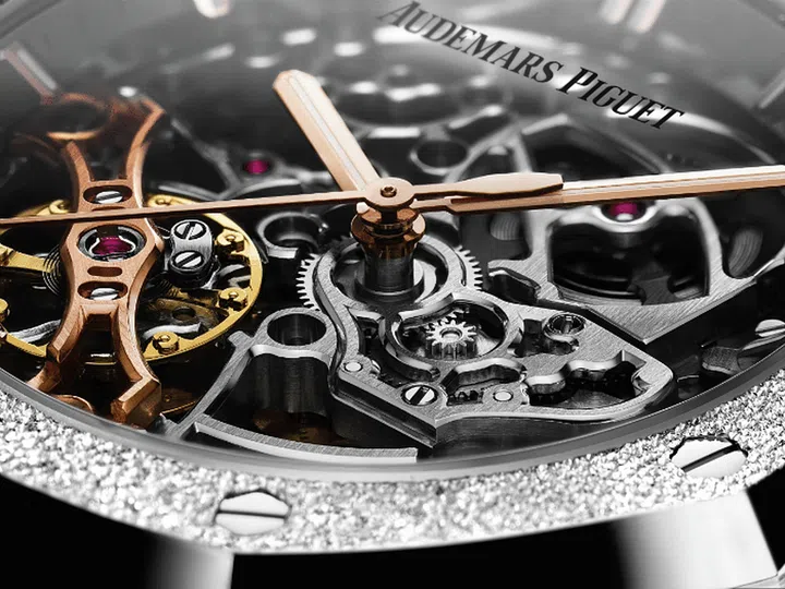 A close up view of the Royal Oak Double Balance Wheel Openworked Watch.<br />Photo: Courtesy