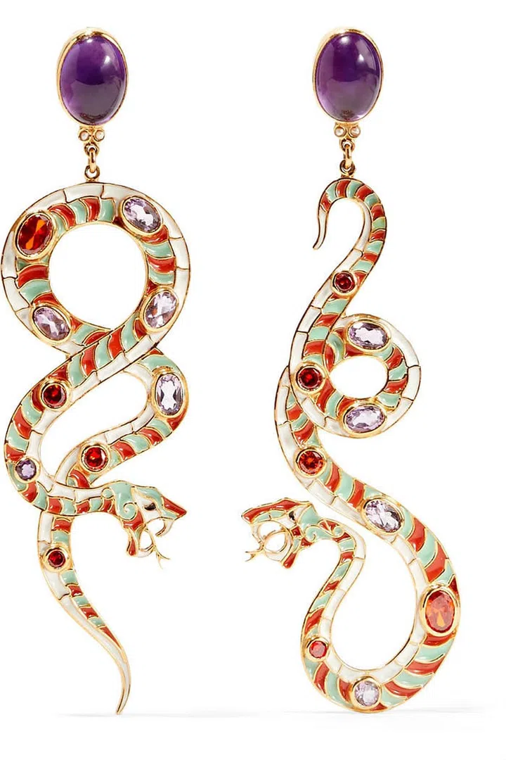 Gold-plated, enamel and multi-stone earrings, S$1,854, Net-A-Porter