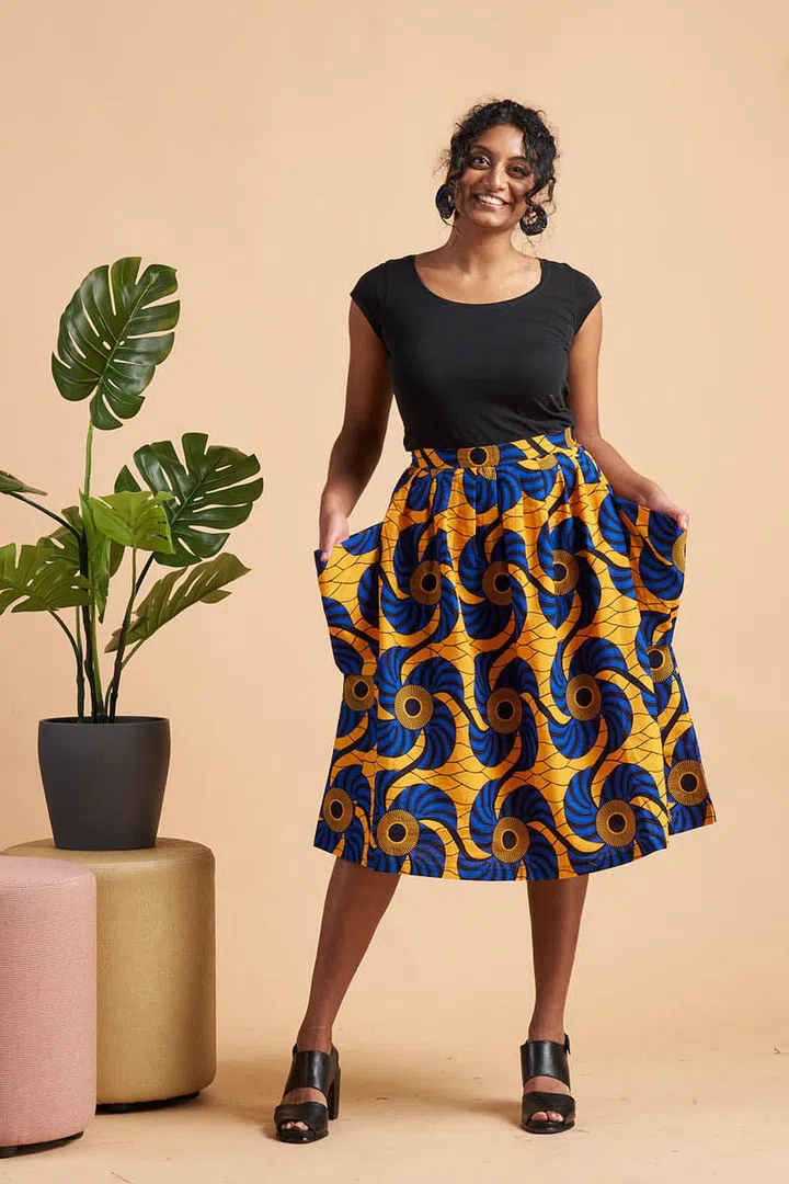 Ganiru Big Pocket Skirt - Blue/Yellow Royal Fan, $179, Olive Ankara