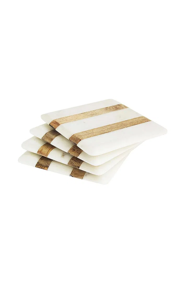 Save your furniture. Your mom would be proud. 

Jay Import Marble Coasters, $10 for 4; TJMaxx.com