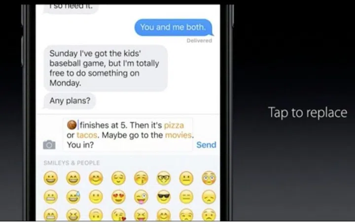 C'mon, admit it, you're as much of an emoji fiend as the rest of us. Well, your pictogram-loving ways are about to be rewarded in style with a number of emoji-based updates. Not only are emojis getting three times bigger in Messages, Apple will also include the little yellow word replacements in its predictive text prompts. That's not where it ends though. Once you've finished typing out your message, hitting the emoji menu will see all words in your text that have relevant emoji replacements highlighted. Tapping on these will sub out the typing for something a little more lively. Photo: Apple