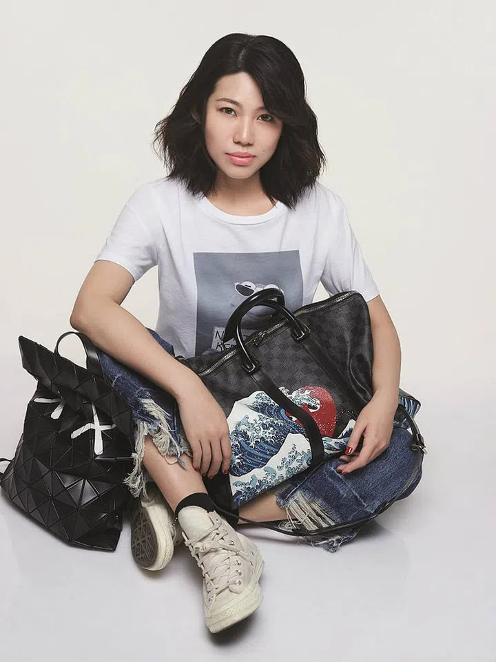 T-shirt, Sandro. Jeans, Maje. Socks; sneakers, Sim’s own