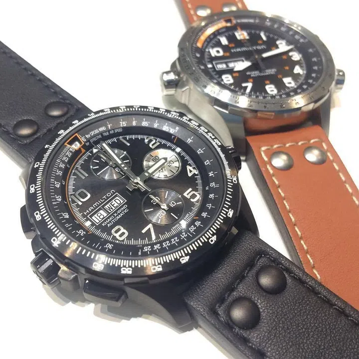 The formidable 45mm Khaki X-Wind Auto Chrono contains one of the world’s first drift angle calculators in a watch