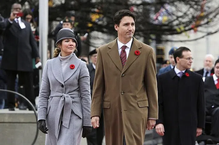 Arriving at the annual Remembrance Day ceremony at the National War Memorial in Ottawa, Canada. Photo: Getty 
