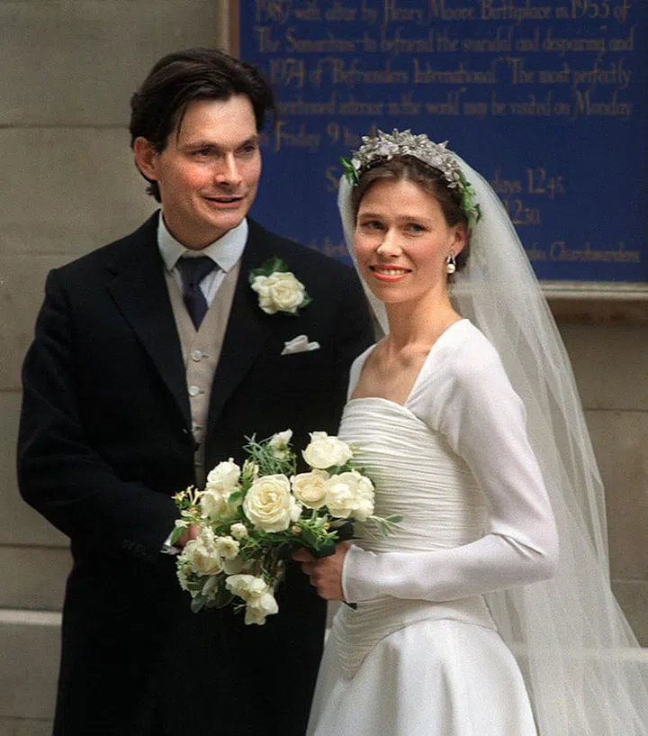 Princess Margaret's daughter wore the Snowdon Floral Tiara on her wedding day. The tiara is comprised of three diamond floral brooches Antony Armstrong-Jones gave to Princess Margaret as wedding presents in 1960. Margaret wore the brooches on their own, but they weren't turned into a diadem until Sarah's wedding in 1994.