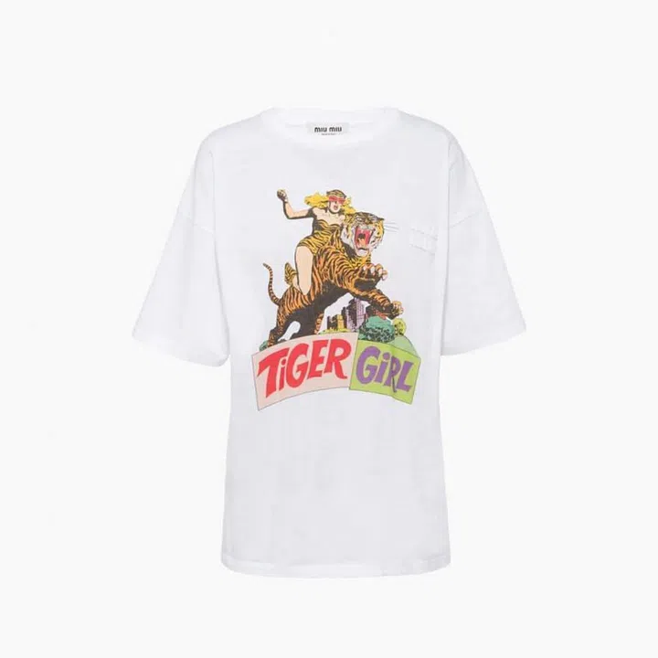 Embroidered cotton T-shirt, $1,000, Miu Miu

