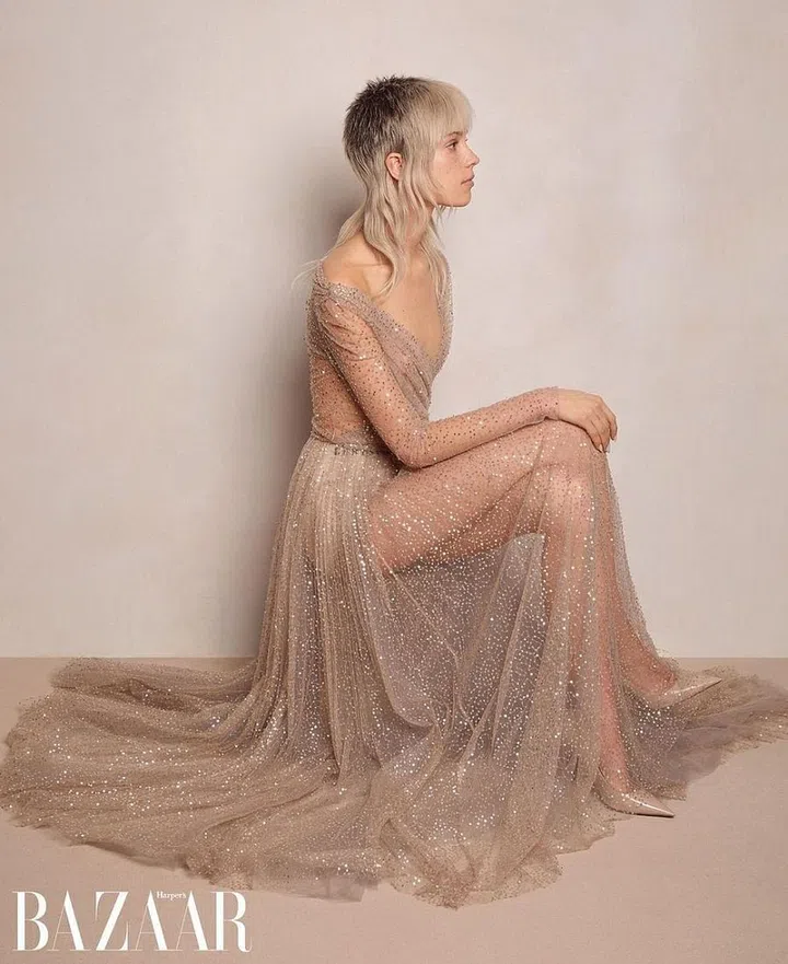 Loane Normand wears Dior dress, briefs, and shoes; Dior Diorskin Forever Undercover 24H Full Coverage Water-Based Foundation ($52). Photo: Alexandra Von Fuerst