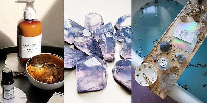 Nightshade Essential Oil, Lotion &amp; Sugar Body Scrub, Mmerci Encore. Orion Bar Soaps, Saltwater Atelier. Bath ritual, Moon Body Soul