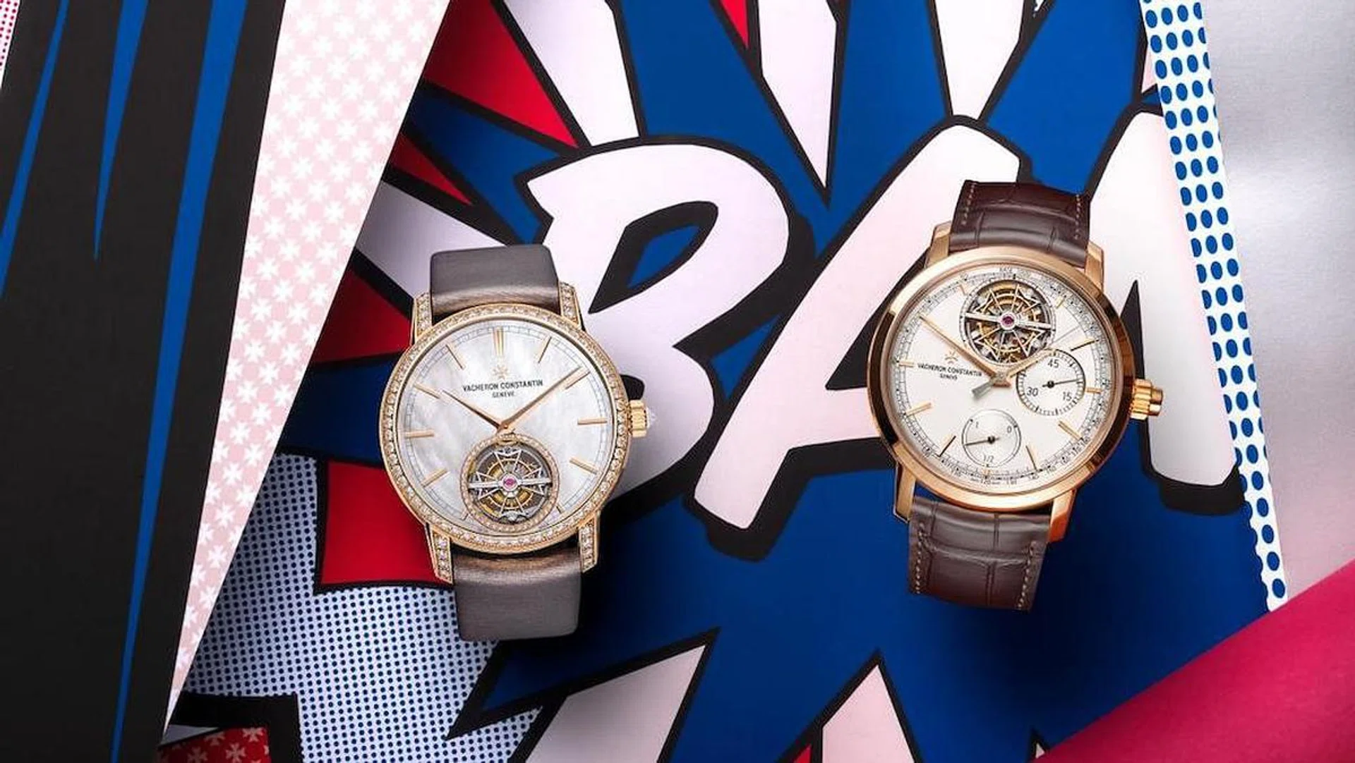 From left: Pink gold and diamond Traditionnelle Tourbillon watch; pink gold Traditionnelle Tourbillon Chronograph watch. (Photo: Vacheron Constantin)
