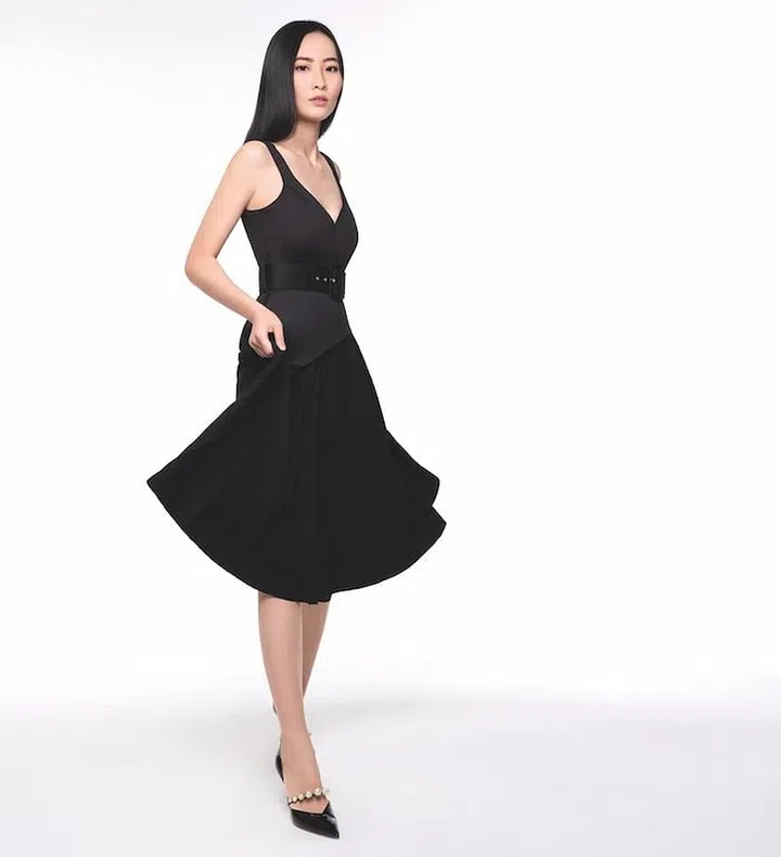 Danielle wears her own dress. Heels, from Jimmy Choo. (Photo: Wee Khim)