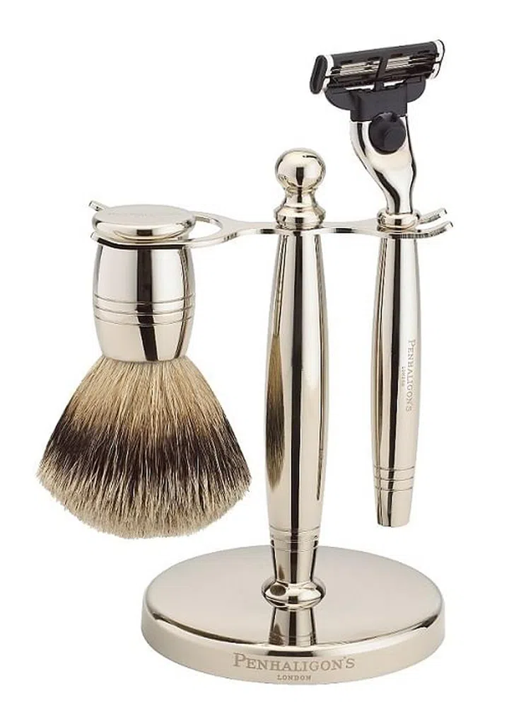 Nickel Shaving Set, $357, Penhaligons