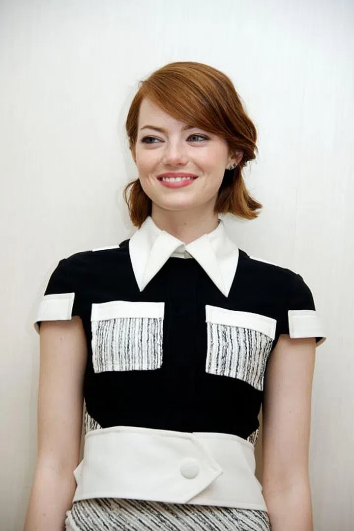 Stone rocks the simple look with this super short and sweet half up/half down 'do. Photo: Getty