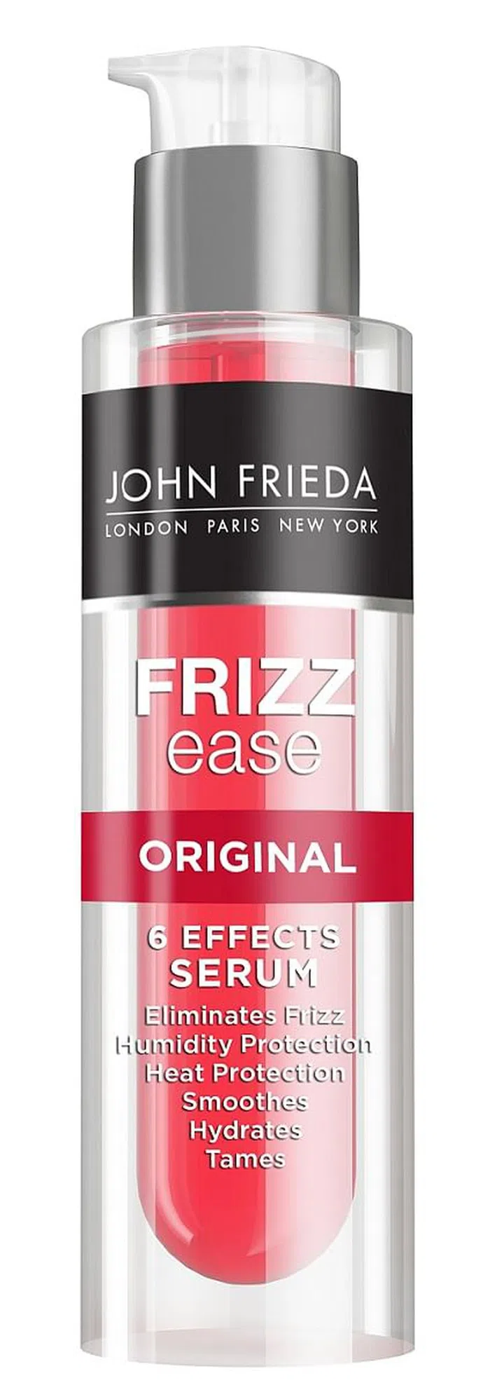 A unique blend of silicones coat and smooth hair cuticles, blocking out humidity and infusing it with shine. 