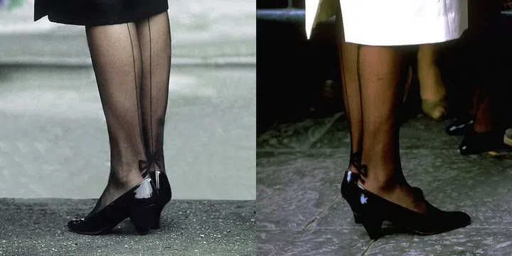 Diana excelled at toeing the line between conservative and full on fashion, and her seamed tights are a perfect example of this. She wore the tights on multiple occasions — and while always paired with a modest skirt, they definitely give off pin-up vibes. Photo: Getty