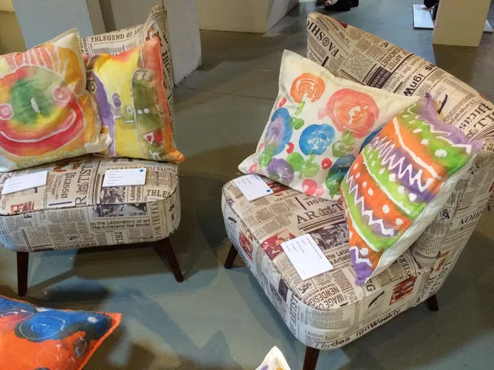 Odyssey's children explored with different colours of dye to create artistic cushion covers.