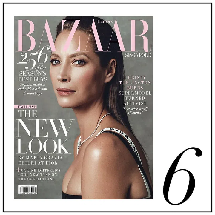 Christy Turlington Burns' elegant march 2017 cover was sixth.