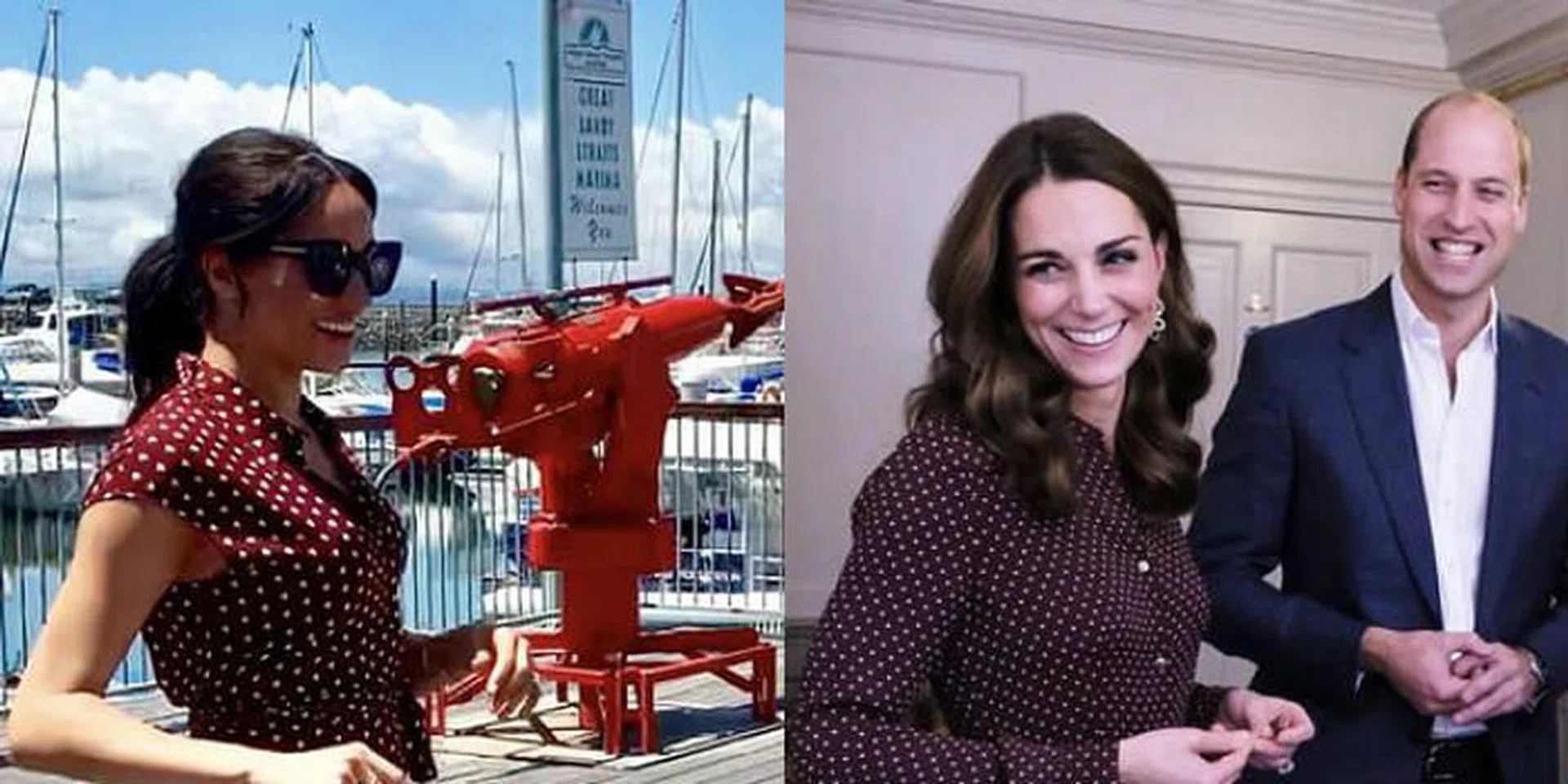Meghan Markle and Kate Middleton twinning in polka dots