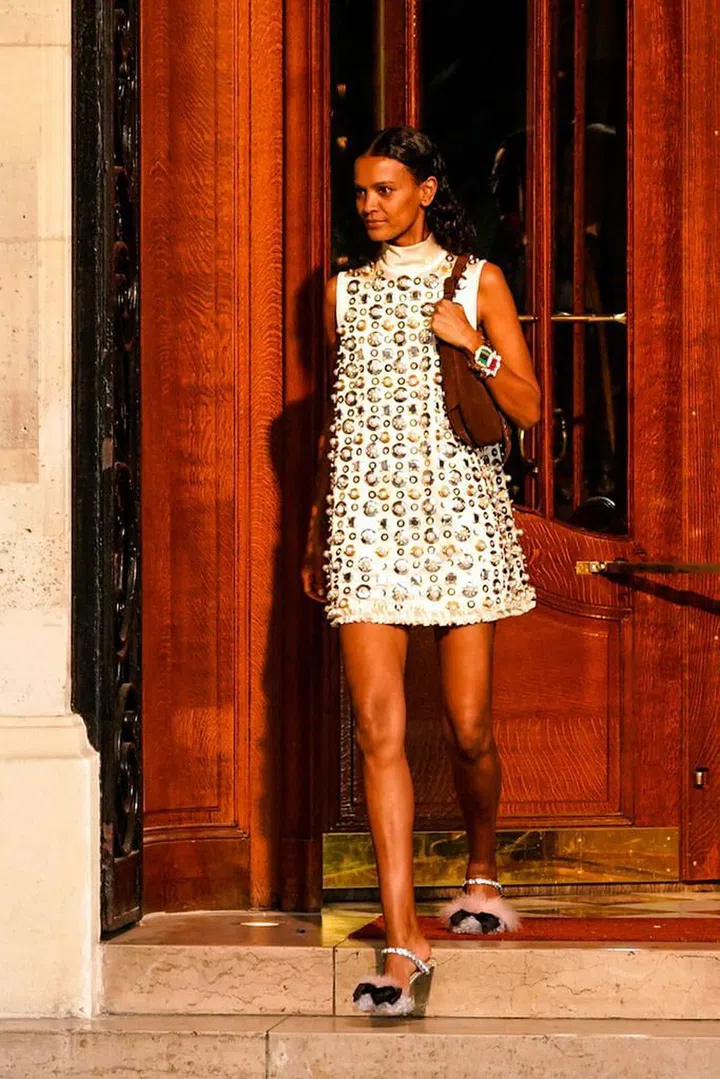 The model leaves Miu Miu's show in Paris.

Photo: Getty