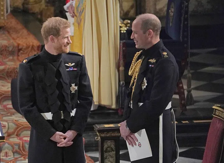 Prince William was by Prince Harry's side as his best man when Harry married Meghan Markle in May 2018. The brothers shared a laugh in the church before the ceremony started.
Photo: Getty