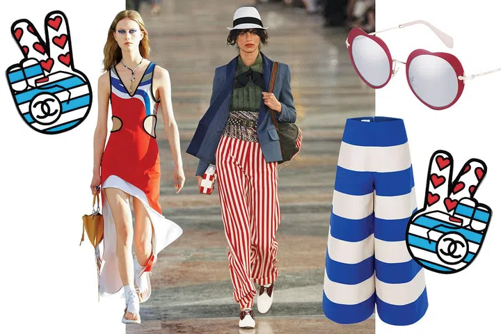 Runway: Louis Vuitton cruise 2017 and Chanel cruise 2017 | Get the look: Brooch, Chanel. Sunglasses, $440, Miu Miu. Pants, Delpozo.