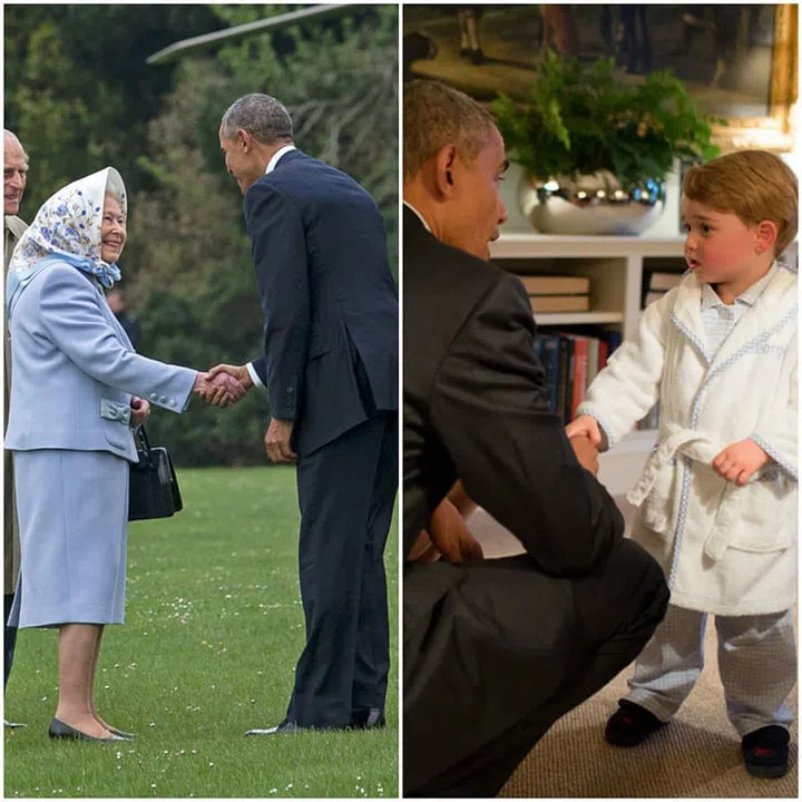 A bathrobe is pretty much the toddler's equivalent to that headscarf. To meet President Barack Obama, Prince George channelled his grandmother's penchant for practicality (it was bedtime, so of course he should be in his robe). 