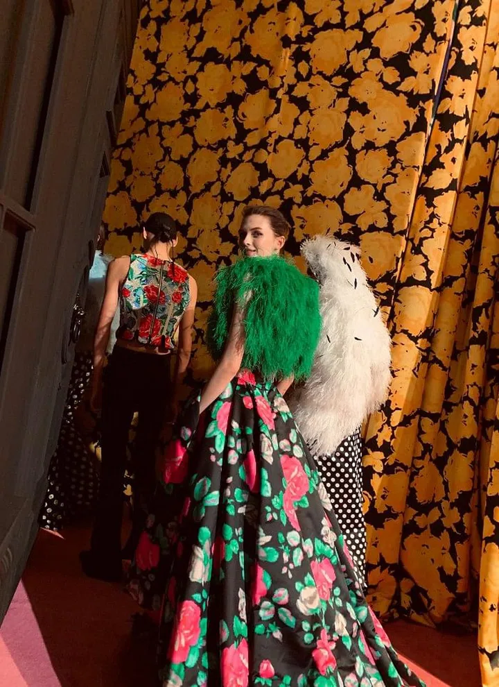 One last look at the Richard Quinn feathered confections before the models headed backstage.