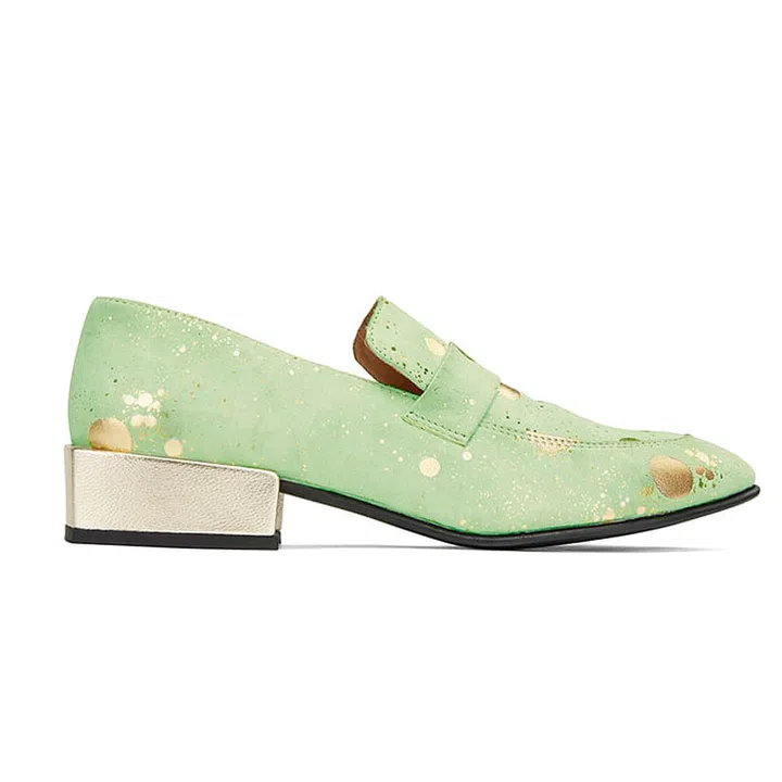 With the mint green and the cosmic print, this is like Instagram in a loafer.