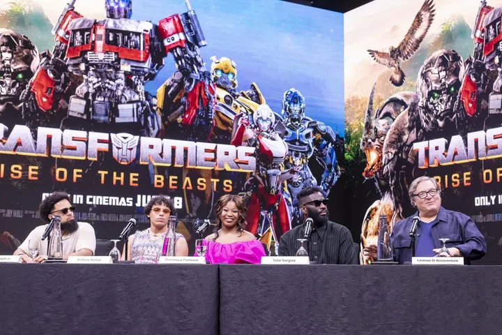 From left to right: Director Steven Caple Jr., Anthony Ramos, Dominique Fishback, Tobe Nwigwe, and Producer Lorenzo di Bonaventura. Photo: UIP Singapore