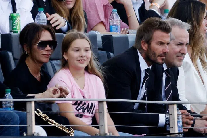 Victoria, Harper and David Beckham (Photo: Cliff Hawkins/Getty Images)