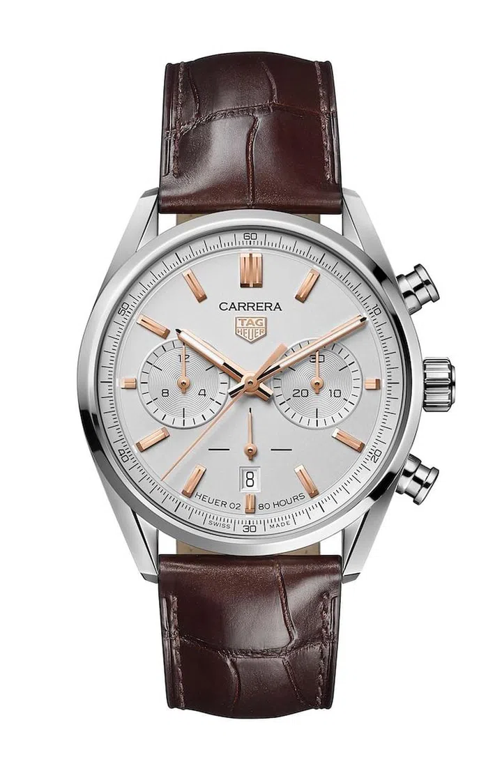 Steel and rose-gold-plated steel TAG Heuer Carrera Chronograph watch, $7,800