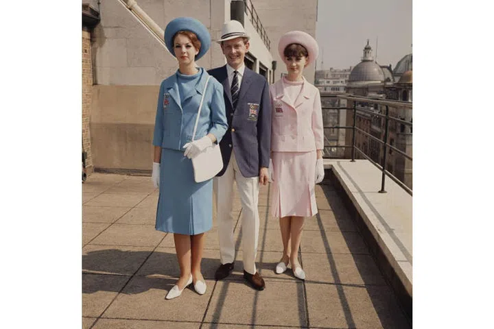 Models wearing the Great Britain team uniform for the 1964 Tokyo Summer Olympics. Dashing! Photo: Getty
