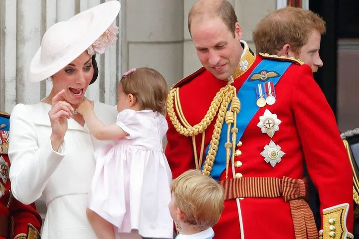 The Duchess makes a silly face at Prince George during the Trooping The Colour 2016 festivities at Buckingham Palace.
Photo: Getty