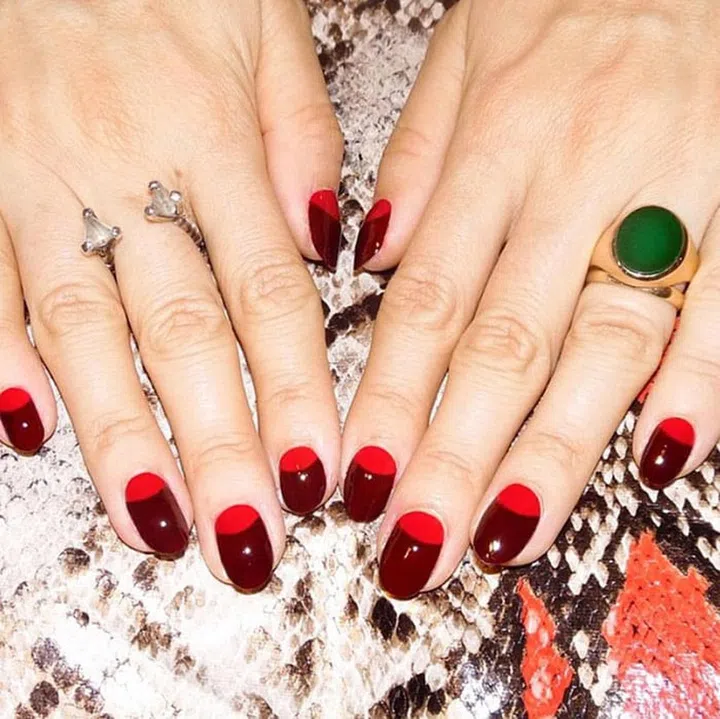 For an all-red blood moon manicure, layer Bordeaux over cherry. @deborahlippmann
